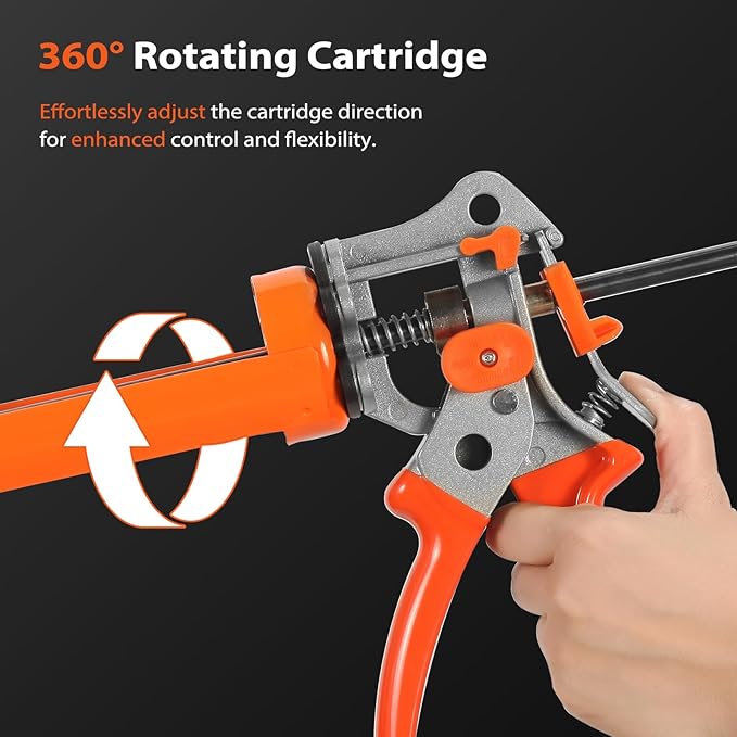 Holothurian Caulking Gun, Heavy-Duty Aluminum Caulk gun, 1/10 Gallon, Adjustable 12:1 & 25:1 Thrust Ratio, No-Drip, Built-in Nozzle Cutter and Puncture Tool, Two Nozzles and Scraper