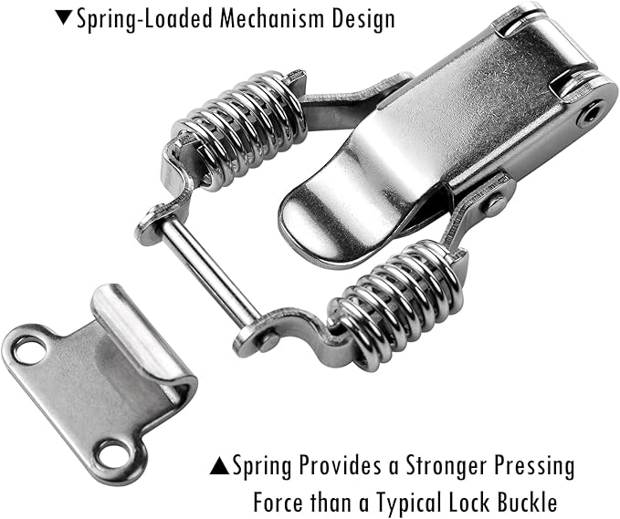 2 Pack Small Stainless Steel Spring Toggle Latch and Hook, Spring Draw Locking Catch Clamp Lacth with Screws for Toolbox Cabinet Boxes, 2-7/10 inch x 1 inch