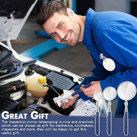 3 Pieces Telescoping Inspection Mirror Stainless Steel Extendable Mechanic Mirror with Long Handle Tool for Technicians Mechanics Contractors (Blue)