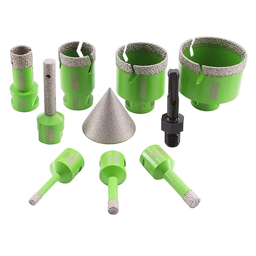 Diamond Core Drill Bits Set - 10pcs Tile Hole Saw Kit 6/8/10/25/35/50/65mm with 2" Diamond Beveling Chamfer Bits for Porcelain Ceramic Tile Granite Marble