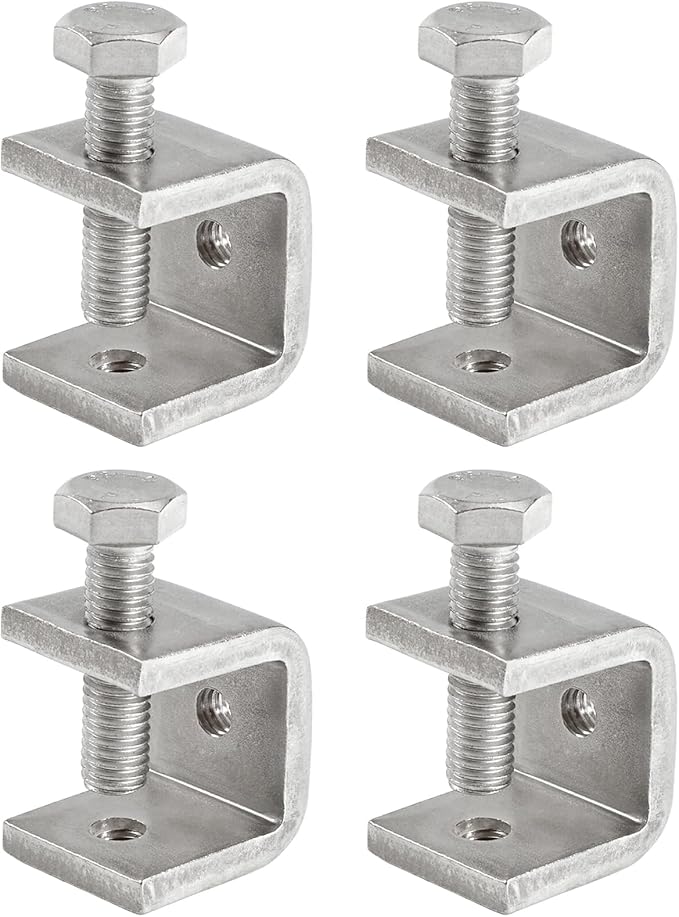 Mini C Clamps Stainless Steel 0.83 Inch for Working, Heavy Duty Small U Clamps for Metal Mounting, Universal Desk Clamp with Stable Wide Jaw Opening/I-Beam Design (4pcs)