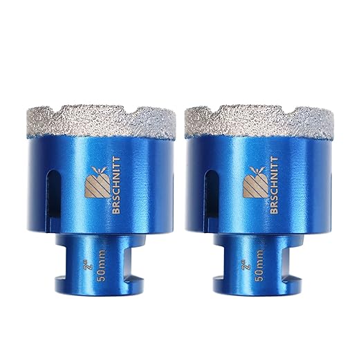 2 Inch Diamond Core Drill Bit for Porcelain Tile Ceramic Marble Granite Drilling,BRSCHNITT 2pcs Vacuum Brazed Diamond Hole Saw with 5/8-11 Thread (50mm 2pcs)