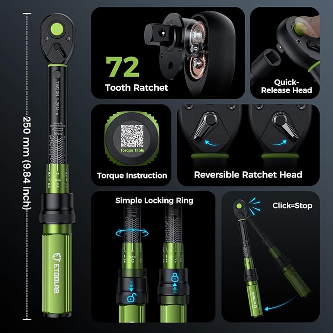 1/4 Torque Wrench with Bike Tire Repair kit, 37Pcs Dual-Range【1-26 Nm/10-231.3 in.lb】±3% Precision Inch Pound Torque Wrench, 72 Tooth Dual-Direction for MTB, E-Bike, Moto Maintenance