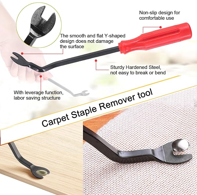 4Pcs Upholstery and Construction Staple Remover with Tack Puller Tool, Nail Puller, Carpet Nail Remover, Heavy Duty Staple Puller Remover, for Furniture Floor Wooden Case Carton Photo Frame