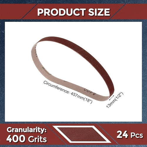 24 Pcs Sanding Belts 1/2 x 18 Inch 400 Grit Aluminum Oxide Abrasive Sandpaper for Belt Sander Metal Grinding Wood Working Weld Rust Removal