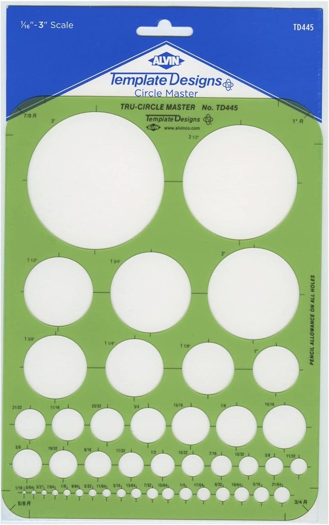 ALVIN, TD445, Circle Guide Template, Drawing and Drafting Tool for Artists, Architects, Design and Drafting 44 Circles, 7 inches x 9.25 inches x .030 inches