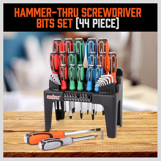 HORUSDY 44-Piece Magnetic Screwdriver Set with Go-Thru Steel Blades | High Torque, Plastic Racking