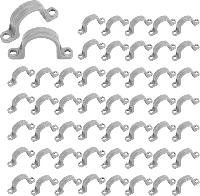 100 Pcs PVC Pipe Straps 1/2 Inch, Plastic Conduit Clamp Pipe, 2 Holes Heavy Duty U Clamps for 1/2 inch PVC Pipe Conduit Cables Hose