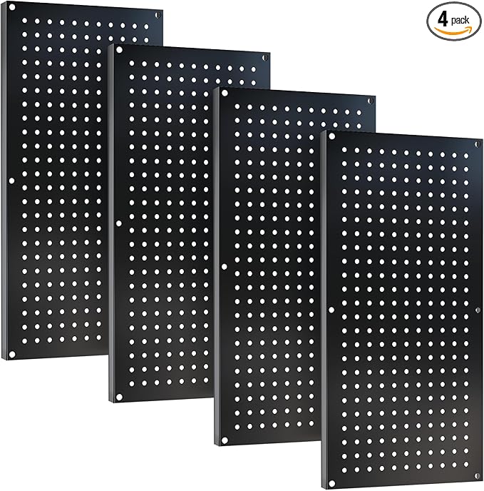 Metal Pegboard Storage System, Garage Wall Organizer, Tool Storage Panels for Workbench (Black, 31.5"x15.75"-4PCS)