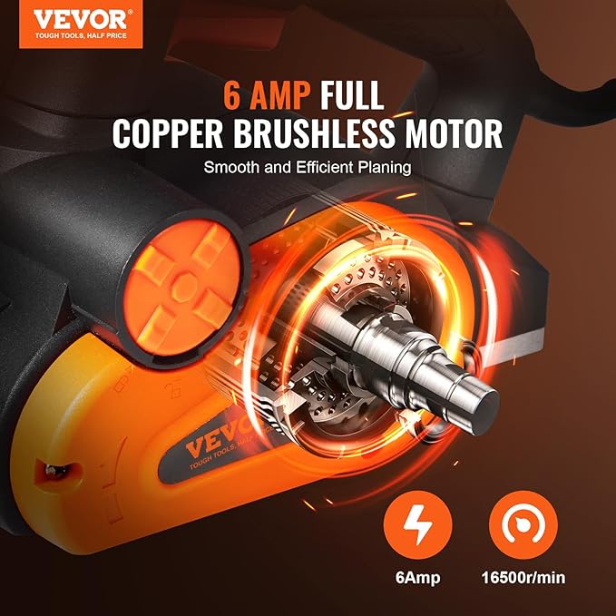 VEVOR Electric Hand Planer, 3-1/4" Width Corded, 16500 RPM High-Speed Powerful Handheld for Woodworking, Wood Chamfer DIY, Smooth Finish Carpentry Tool, FCC-SDoC