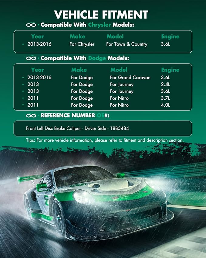 SCITOO 18B5484 Front Left Disc Brake Caliper Assembly w/Bracket For Chrysler,For Dodge,For Jeep,For Ram,For Volkswagen