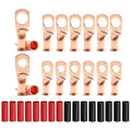 8Pcs 6 AWG 3/8" Stud and 8Pcs 6 AWG 5/16" Stud Heavy Duty Copper Wire Lugs with 16Pcs Heat Shrink Tubing Ring Terminals 6 awg Battery Cable Ends Bare Copper Eyelets