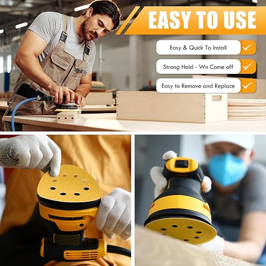 Maxdot 200 Pcs 5 Inch Sanding Discs 8-Hole Hook and Loop Gold Sandpaper, 60-Grit for Random Orbit Sander