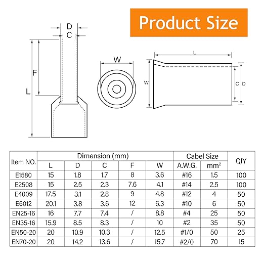 440 Pieces Wire Ferrules Kits Ferrules Wire Ends Terminals Crimp Terminal Connector Sleeves AWG (2/0 1/0 2 4 10 12 14 16)