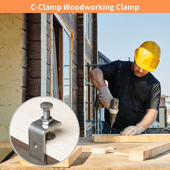 Stainless Steel C Clamps, Mini Tiger Clamp Set for Mounting, Heavy Duty Metal U Clamps, Small Desk G-Clamp with 0.98 Inch Stable Wide Jaw Opening for Metal Working Woodworking Welding Building (6pcs)