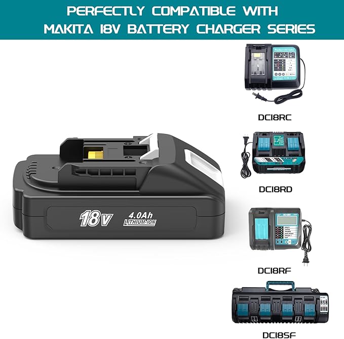 2 Pack 4000 mAh 18 Volt Battery Replace for Makita 18V Lithium Ion Battery BL1840B BL1815 BL1850B BL1860B, Compatible with makita 18v Charger and Cordless Power Tools