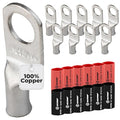 SELTERM 10pcs - 8 Awg - 3/8" Stud - Battery Lugs - Ring Terminal Connectors | with 12pcs 3:1 Black & Red Heat Shrink Tubing with Adhesive | Heavy Duty Battery Cable Ends - Tinned Copper Wire Lugs Kit