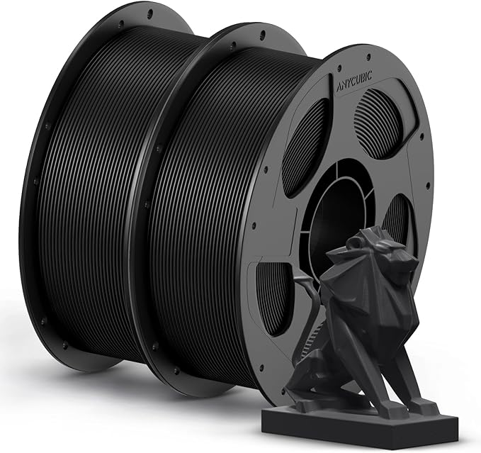 ANYCUBIC PETG Filament 1.75mm, 3D Printer Filament, Dimensional Accuracy +/- 0.02mm, Exceptional Toughness, Print with Most FDM 3D Printers, 1KG Reusable Spool, 2KG Black+Black