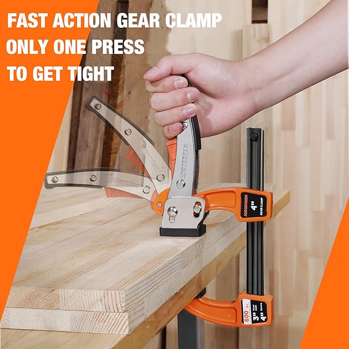 Jorgensen 4-inch Bar Clamp Set, Bar Clamp for Woodworking, Quick Release Gear Clamp with 600 lbs Load Limit - 2 Pack