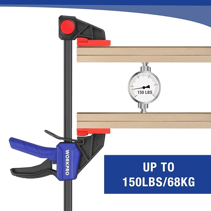 WORKPRO 12" Clamps for Woodworking 2-Pack, Quick-Release Wood Clamps/Spreader Light Duty, One Hand F Clmaps 150 LBS Load Limit, Ideal for Woodworking and DIY Projects