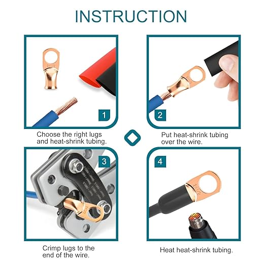 10PCS Battery Cable Ends, 2 Gauge Wire Connectors 1/4 Copper Wire Lugs, Bare Copper Eyelets with Heat Shrink Tubing by HOUSUN