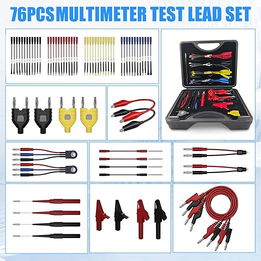 76 PCS Automotive Test Lead Kit, Multimeter Test Leads Set with Back Probes, Alligator Clips, Banana Plug Adapters & Silicone Wires, 1000V/32A Electrical Test Kit for Car Circuit Diagnostics
