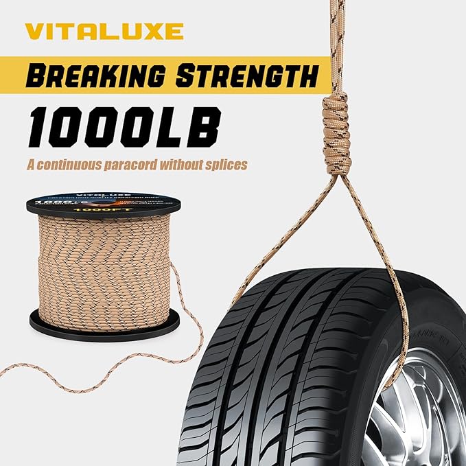 1000lb Paracord Rope, 4mm 12 Triple Strands Paracord, Heavy Duty Tactical Parachute Cord for Survival Gear, Camping, Hiking, and Ideal for Bracelets, Lanyards, Type III