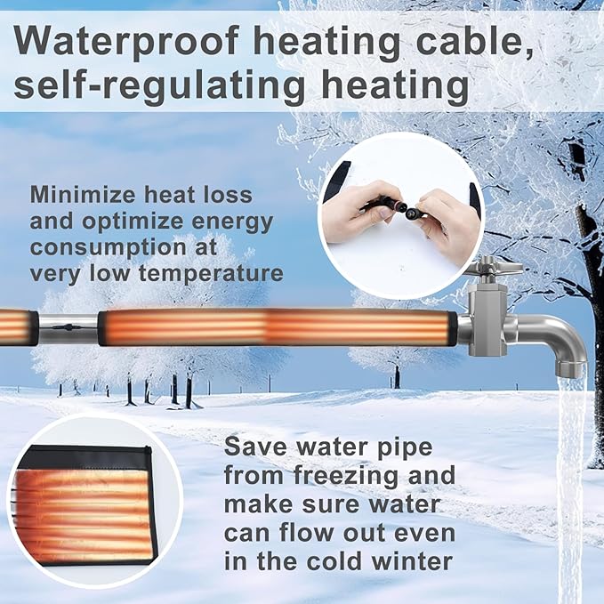 2Pcs Water Pipe Heat Blanket, 39"x7" Stickable Water Pipes Heater Tape with 6.6Ft Cable Foil Pipe Warmer Water Line Insulation Wrap Pipe Freeze Protection for Outdoor Pipe RV Sewer Hose, Max140˚F，110V