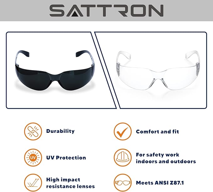 3 Pack of Tinted Safety Glasses, Scratch & Impact Resistant Protective Eyewear, Dark Lenses for UV Protection