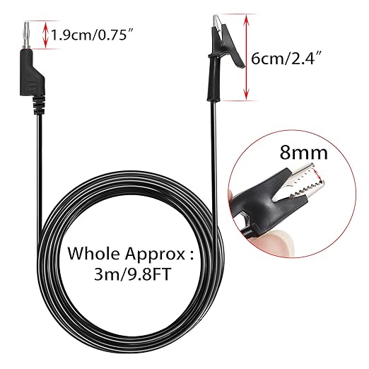 Sumnacon Multimeter Banana Plug to Crocodile Alligator Clip Test Probe, 5PC 4mm Stackable Colorful Silicone Banana Plug to Alligator Clip Test Probe Lead Wire Cable 9.8Ft/3M