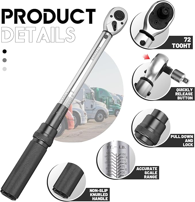 1/2-Inch Drive Click Torque Wrench, Torque Wrench 1/2 Drive 10-160FT.LB/13.6-217N.M with a XIPE Storage Tray, Grey
