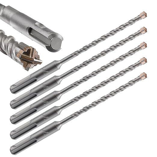 5pcs 7/32" X 6"-4" Cross-Type Double Thread Carbide Drill Bits for Concrete, Brick, Stone, Cement Walls
