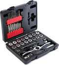toolant 41pcs SAE Ratcheting Tap and Die Set, Complete Tap, Die, and Handle Kit, Effort-saving Ratcheting Handle, Full Range of SAE Sizes from #4 to 1/2" including UNC, UNF, and 1/8 NPT, Plastic Case