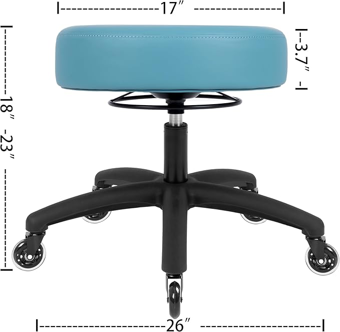 Chair Master 17" Round Vinyl Fabric Stool, Table Height, 360 deg Level Activation, Heavy Duty, Lab, Medical, Garage, Home, Spa, Cleanroom (Rubber Roller, Aqua)