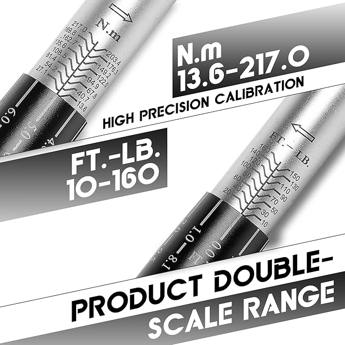 1/2-Inch Drive Click Torque Wrench, Torque Wrench 1/2 Drive 10-160FT.LB/13.6-217N.M with a XIPE Storage Tray, Grey