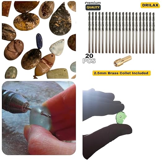 Drilax 20-Pc 2.5mm Diamond Drill Bit Set | Dremel Compatible with 1 Collet | for Glass, Sea Glass, Gems & Jewelry