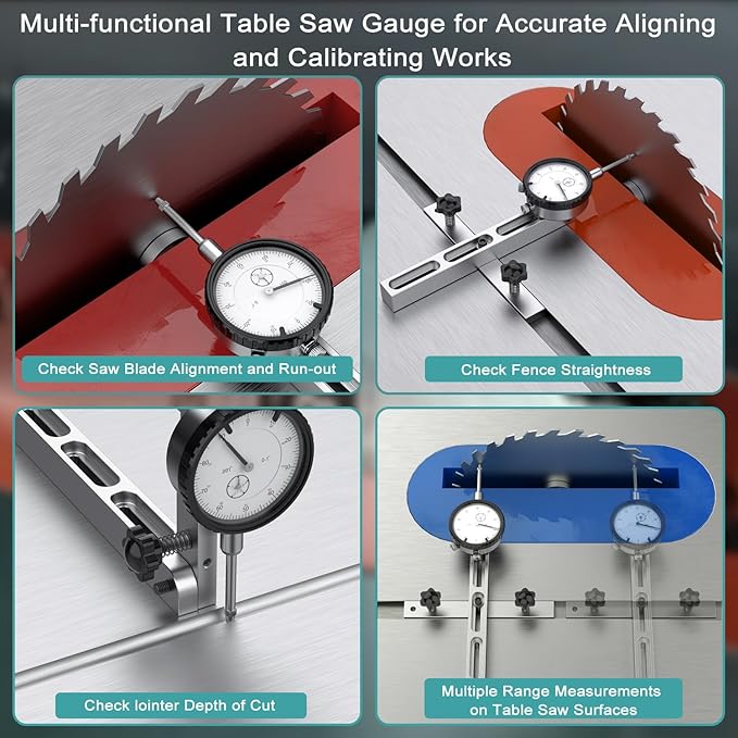 HDLNKAK Table Saw Dial Indicator Gauge, 0-1"/0.001" Dial Indicator, Table Saw Alignment Gauge Suitable for Calibrating Workshop, Machinery, Band Saw and Drill Press