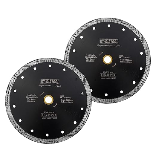 DT-DIATOOL Diamond Granite Blade 8 Inch for Marble Porcelain Tile Ceramic Diamond Cutting Disc with Mesh Turbo Diamond Segments Pack of 2