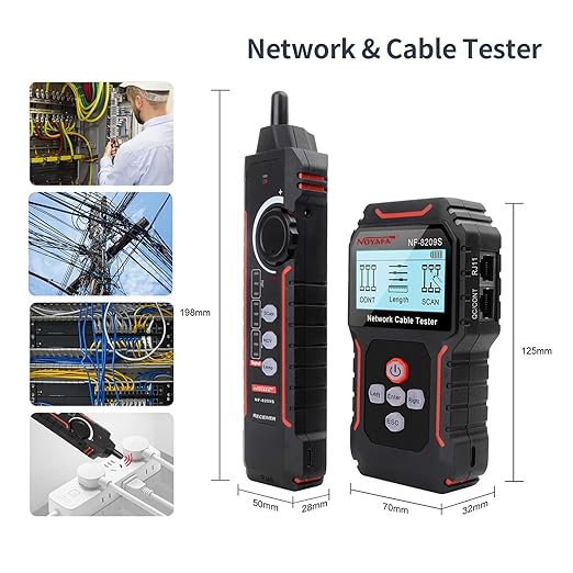 NOYAFA NF-8209S Network Cable Tester, Ethernet Cable Tester with CAT5, CAT6 Line Tracer, PoE, NCV, QCFunction,Length Test, Port Flashing,Fault Line Scan for Cable Grooming,LAN Network Cable Tracer Kit