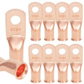 10 PCS 4AWG - 1/4''Stud Heavy Duty Copper Terminals,Battery Cable Crimp Lugs,Battery Cable Ends, Bare Copper Eyelets Tubular Ring Terminals,Closed End Crimp Electric Connectors