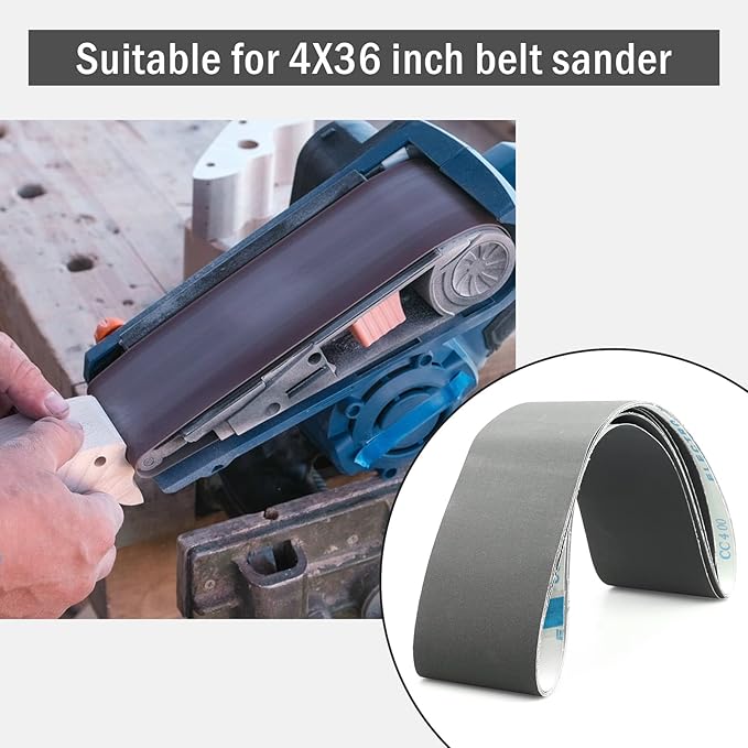 4x36 Sanding Belts 400 Grit Knife Sharpening,Silicon Carbide Fine Belt Sander Belts for Woodworking Metal Wet Dry Polishing,6-Pack