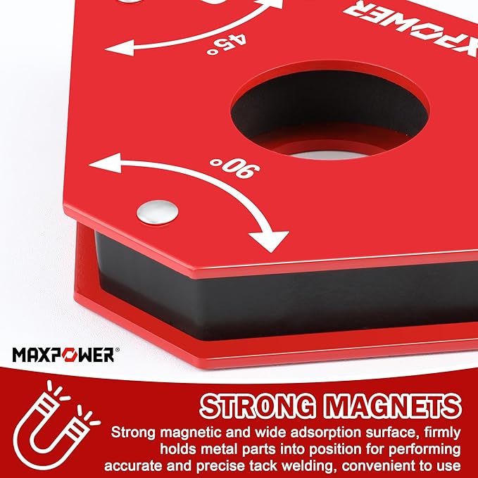 MAXPOWER Welding Magnets, 2-piece Welding Magnet Set, 75 LBS Holding Power Welding Accessories, 45° and 90° Angle Welding Magnet Holder for Welding Work