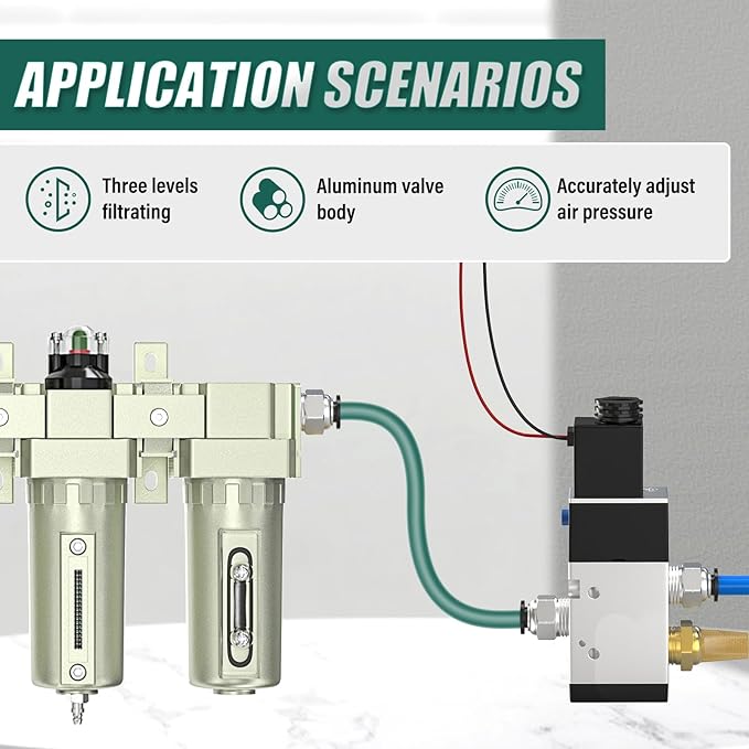 Industrial Grade 3-Stage Air Drying System, 1/2" NPT with Auto Drain, Desiccant Dryer, Air Regulator, Particulate Filter and Coalescing Filter for Paint Spray, Plasma Cutter