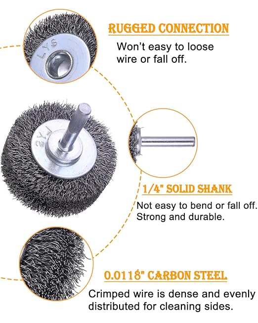 Rocaris 2 Pack 2 Inch Wire Wheel Brush for Drill Attachment - Heavy Duty Carbon Steel Brushes for Paint, Rust & Corrosion Removal - 0.0118" Wire, 1/4in Shank, 20000RPM