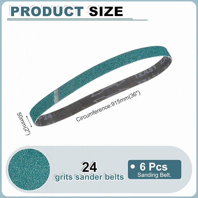 HARFINGTON 2 x 36 Inch Sanding Belts, 6 Pcs 24 Grit Zirconia Abrasive Belt Sander File Belt for Woodworking, Metal Polishing, Knife Sharpener