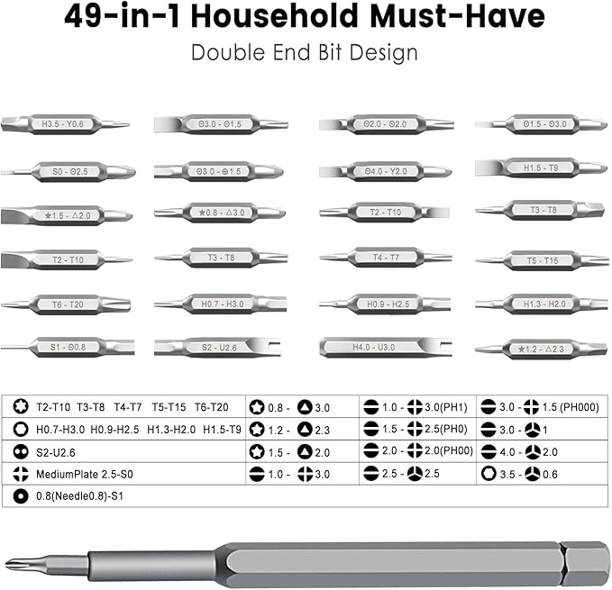 49-in-1 Precision Screwdriver Set, Tiny Torx Screwdriver Fits Glasses, Magnetic Repair Tool Kit For Laptop, Iphone, Macbook, Tablet, Computer, Ps5, Electronics, Watch, Xbox, Camera