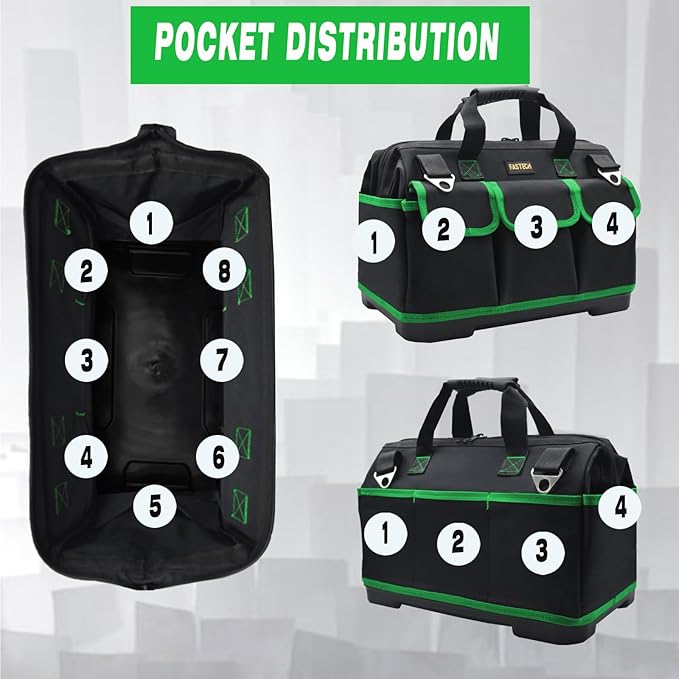 22 Inch Tool Bag With Molded Base and Comfortable Shoulder Straps, Waterproof Wide Mouth Tool Kit, Tool Storage Package For Men/Women (Green22IN)