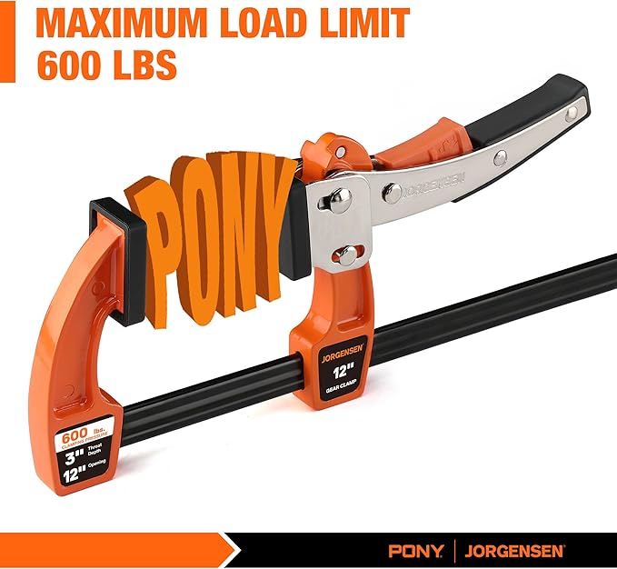 Jorgensen 12-inch Bar Clamp Set, Bar Clamp for Woodworking, Quick Release Gear Clamp with 600 lbs Load Limit - 2 Pack