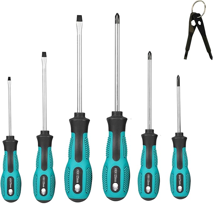 Magnetic Screwdriver Sets 6 PCS,Craftsman Screwdriver Set with Bag,Flat Head Phillips Screwdriver, Non-Slip Cushion Grip for Repair Home Improvement,Green & Black