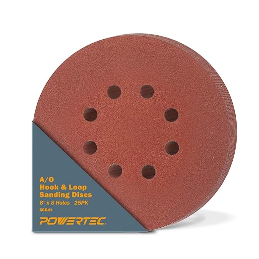 POWERTEC 45106 A/O Hook and Loop 8 Hole Disc, 6-Inch, 60 Grit, 25 PK